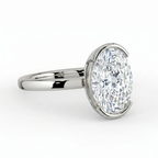 18K Solid Gold Oval Half-Bezel Lab Grown Diamond Ring