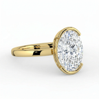 18K Solid Gold Oval Half-Bezel Lab Grown Diamond Ring
