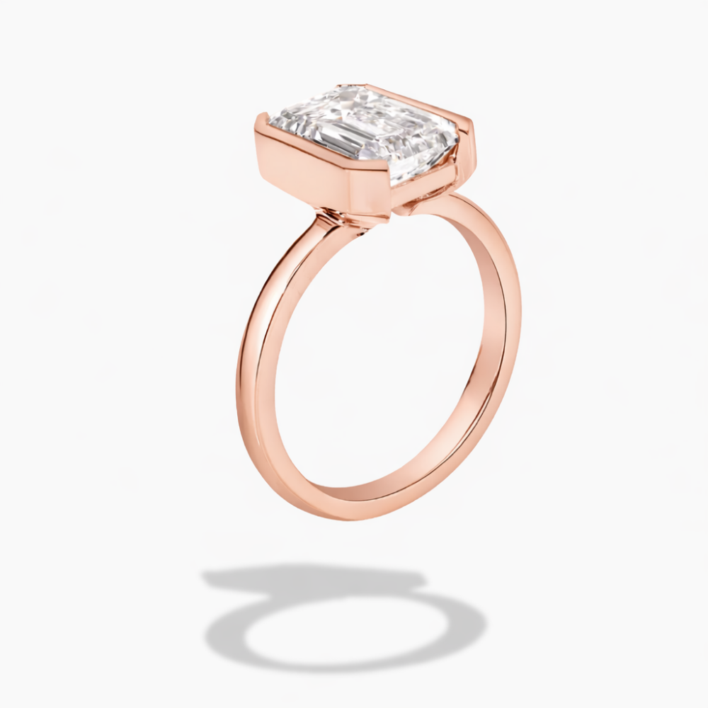 Half-Bezel Lab Diamond Ring in 18K Gold - Emerald