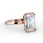 18K Solid Gold Emerald Half-Bezel Lab Grown Diamond Ring