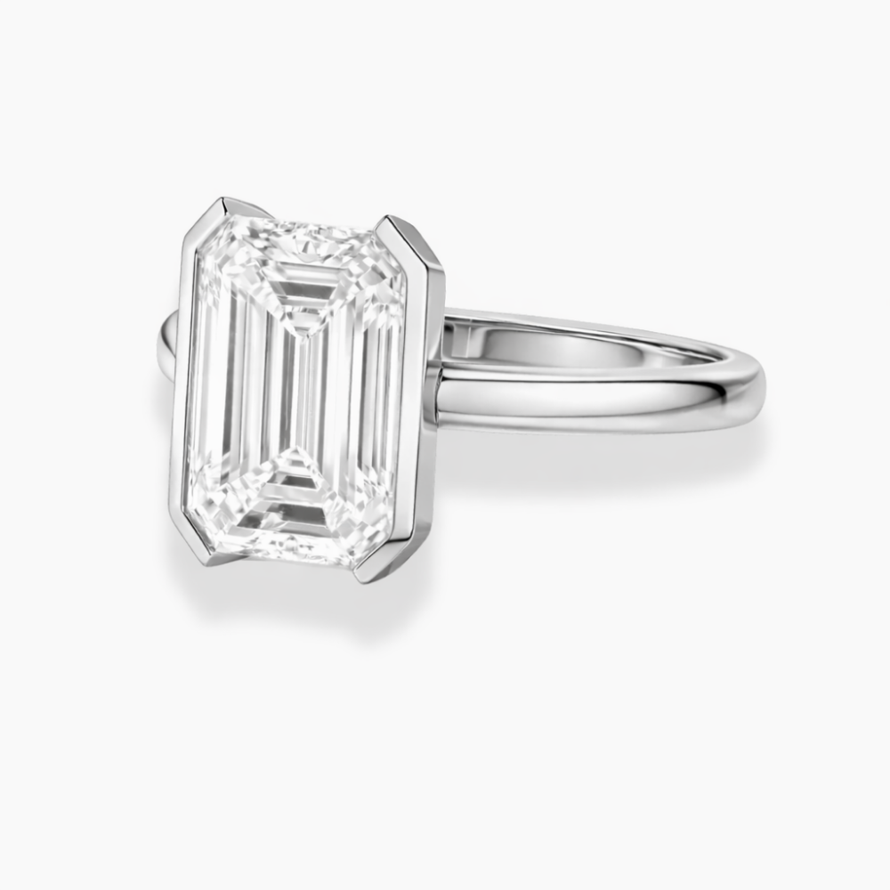 Half-Bezel Lab Diamond Ring in 18K Gold - Emerald