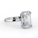18K Solid Gold Emerald Half-Bezel Lab Grown Diamond Ring