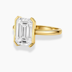 18K Solid Gold Emerald Half-Bezel Lab Diamond Ring