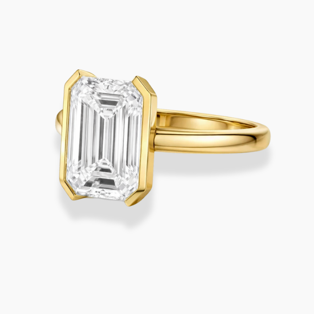 Half-Bezel Lab Diamond Ring in 18K Gold - Emerald