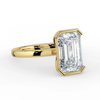 18K Solid Gold Emerald Half-Bezel Lab Grown Diamond Ring