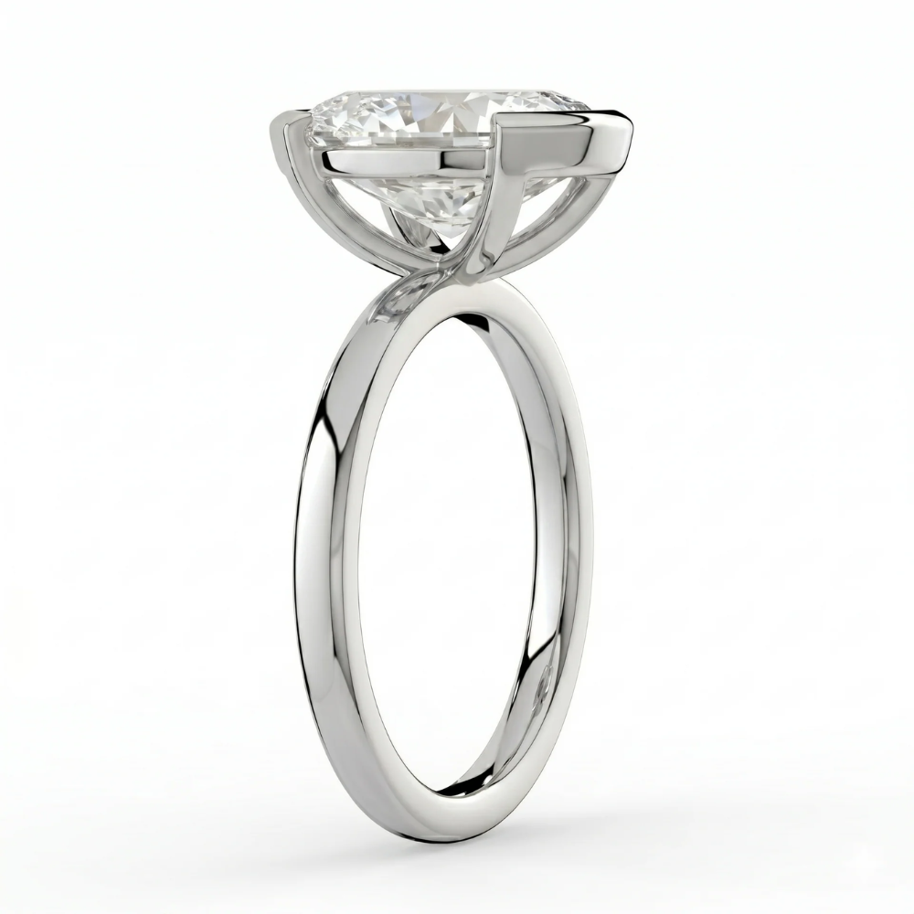 Half Bezel Lab Grown Diamond Engagement Ring in 18K Gold - Marquise