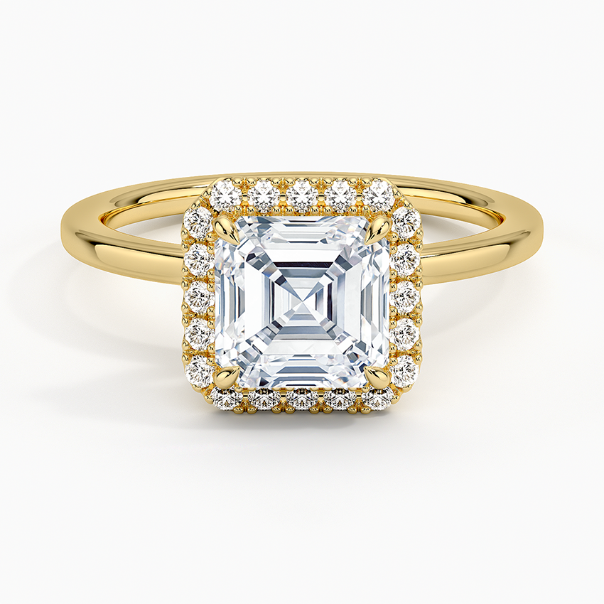 18K Solid Gold Halo Solitaire Ring