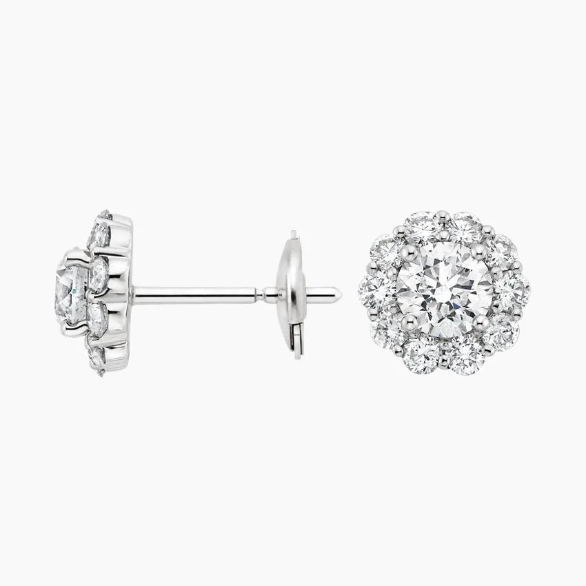 Grace Round Halo Stud Lab Diamond Earrings ( 0.75 ct * 2 ) 18K Gold