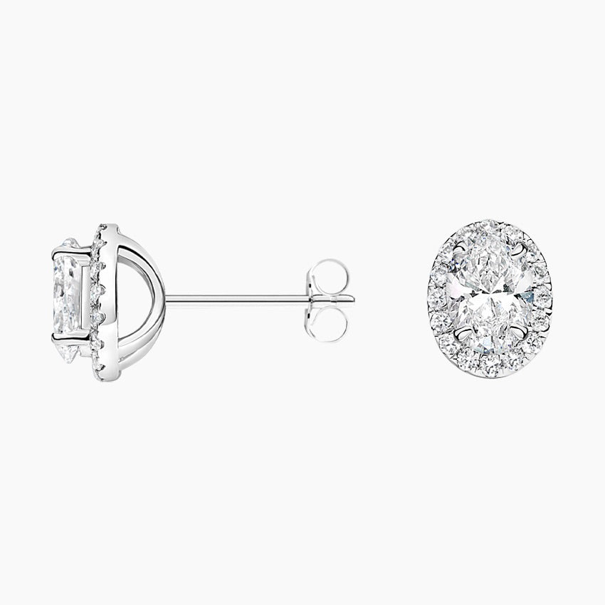 Oval Halo Stud Lab Diamond Earrings ( 0.75 ct * 2 ) 18K Gold
