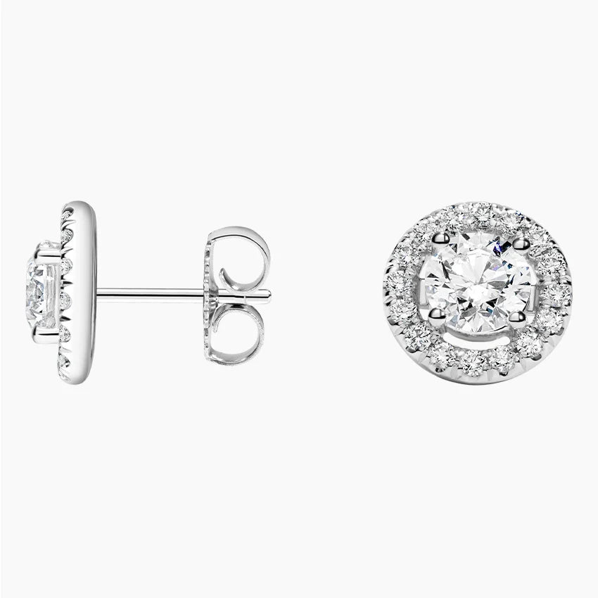 Round Halo Stud Lab Diamond Earrings ( 1 ct * 2 ) 18K Gold