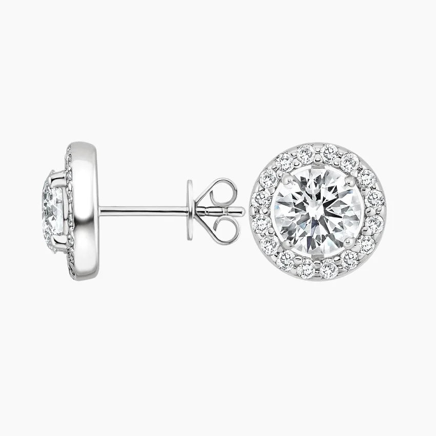 Round Halo Stud Lab Diamond Earrings ( 1.25 ct * 2 ) 18K Gold
