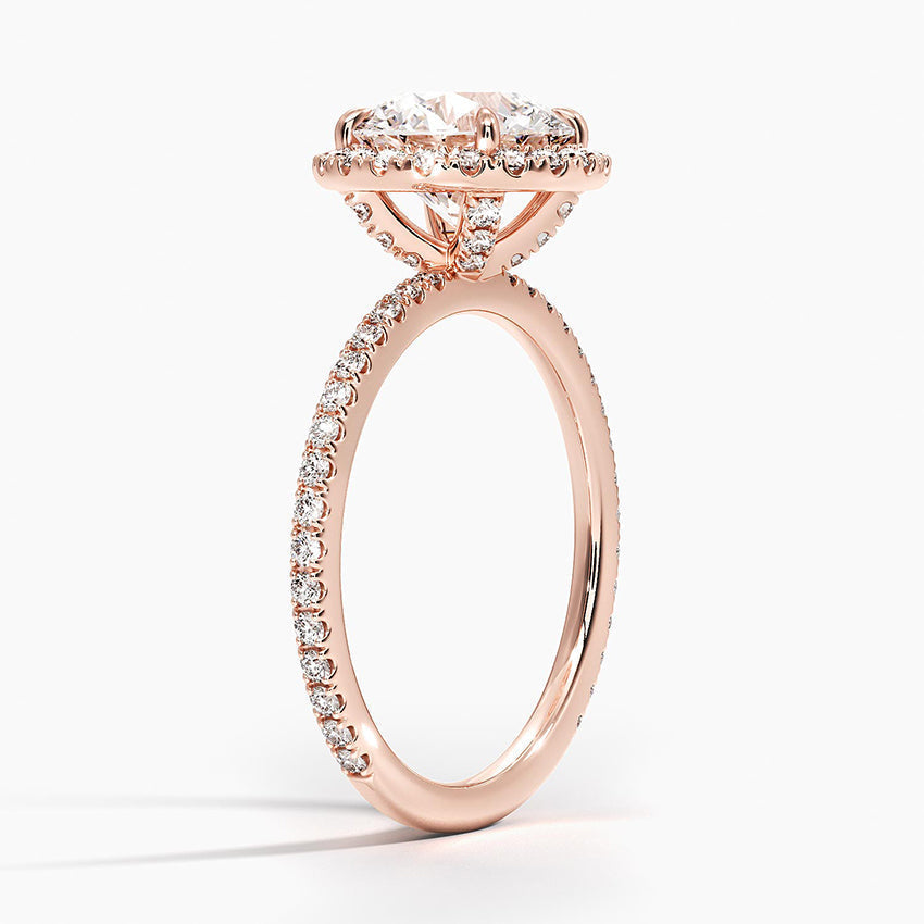 Round Cut Halo Pavé Engagement Ring in Solid Gold⁠