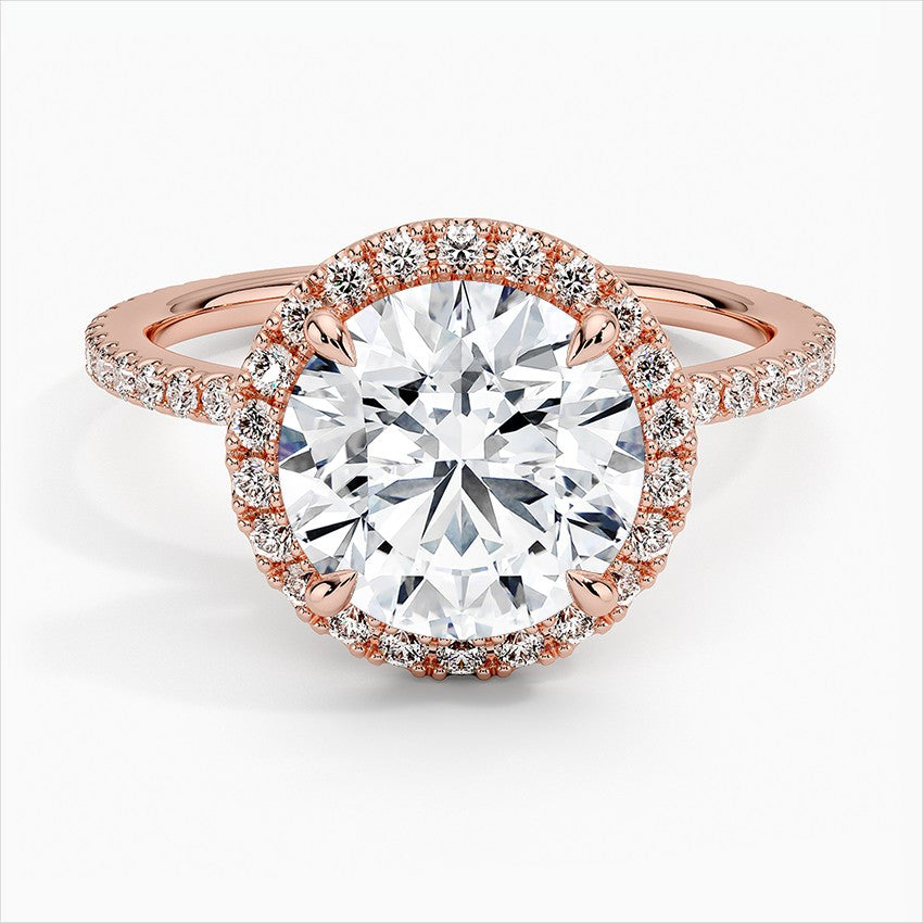 Round Cut Halo Pavé Engagement Ring in Solid Gold⁠