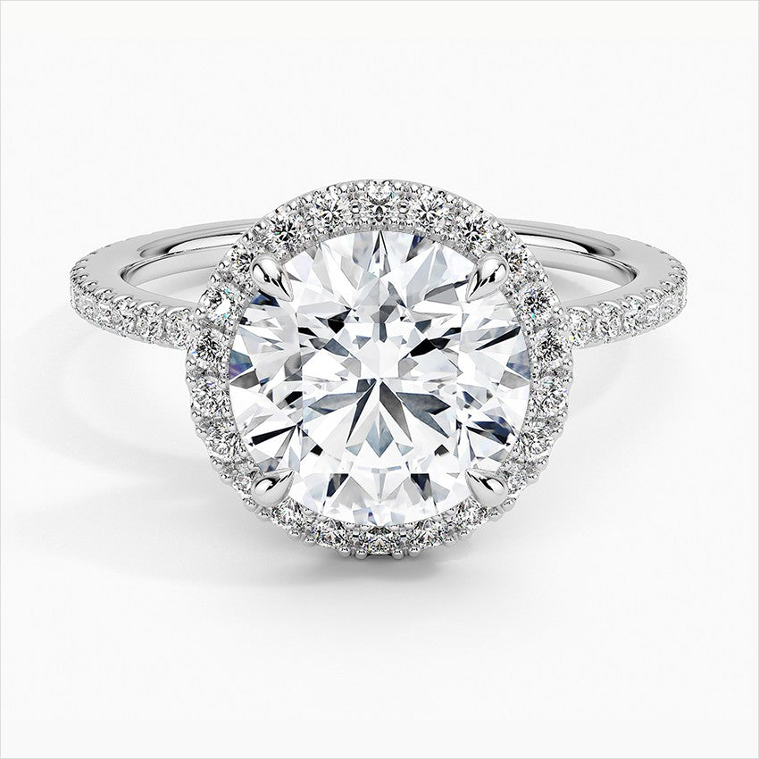 Round Cut Halo Pavé Engagement Ring in Solid Gold⁠
