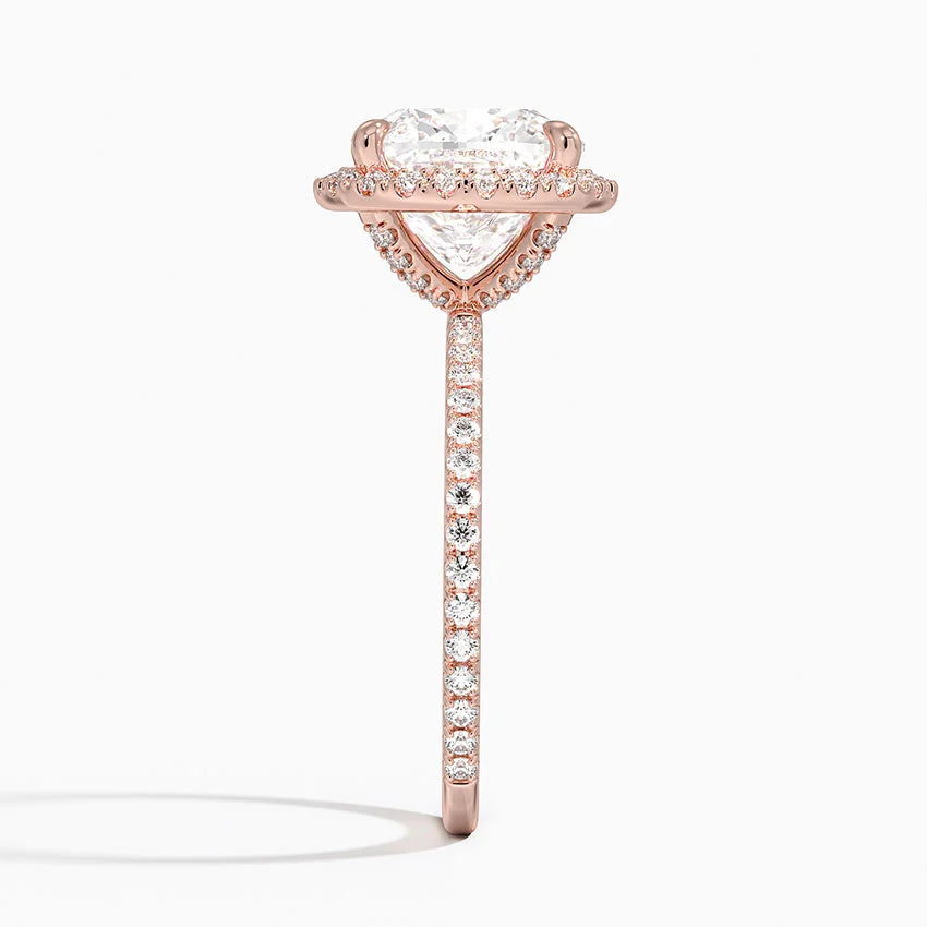 4 Carat Halo Pave Lab Grown Diamond Engagement Ring in 18k Gold