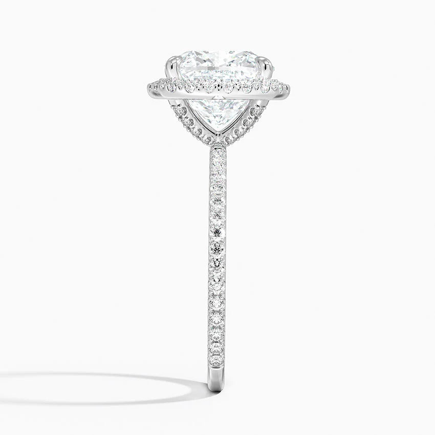 4 Carat Halo Pave Lab Grown Diamond Engagement Ring in 18k Gold