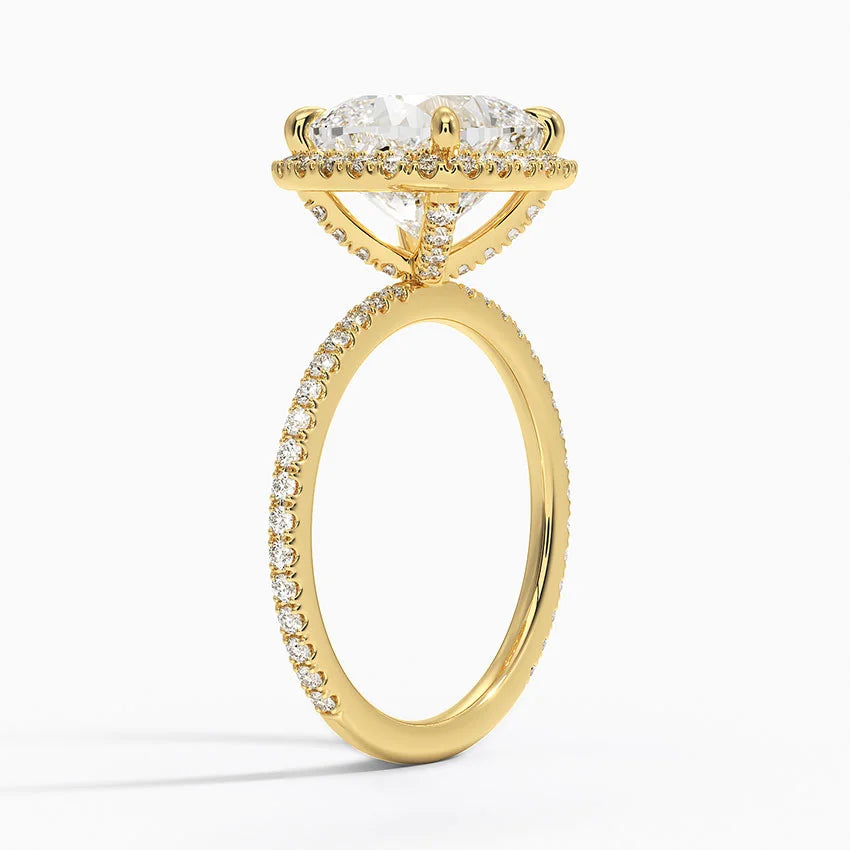 4 Carat Halo Pave Lab Grown Diamond Engagement Ring in 18k Gold