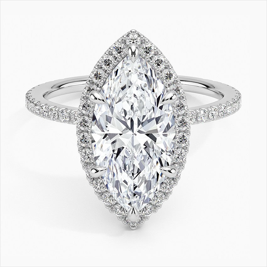 18K Solid Gold Halo Pavé Lab Diamond Ring Set