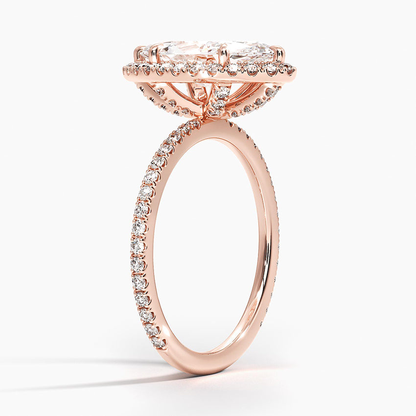 18K Solid Gold Halo Pavé Lab Diamond Ring Set