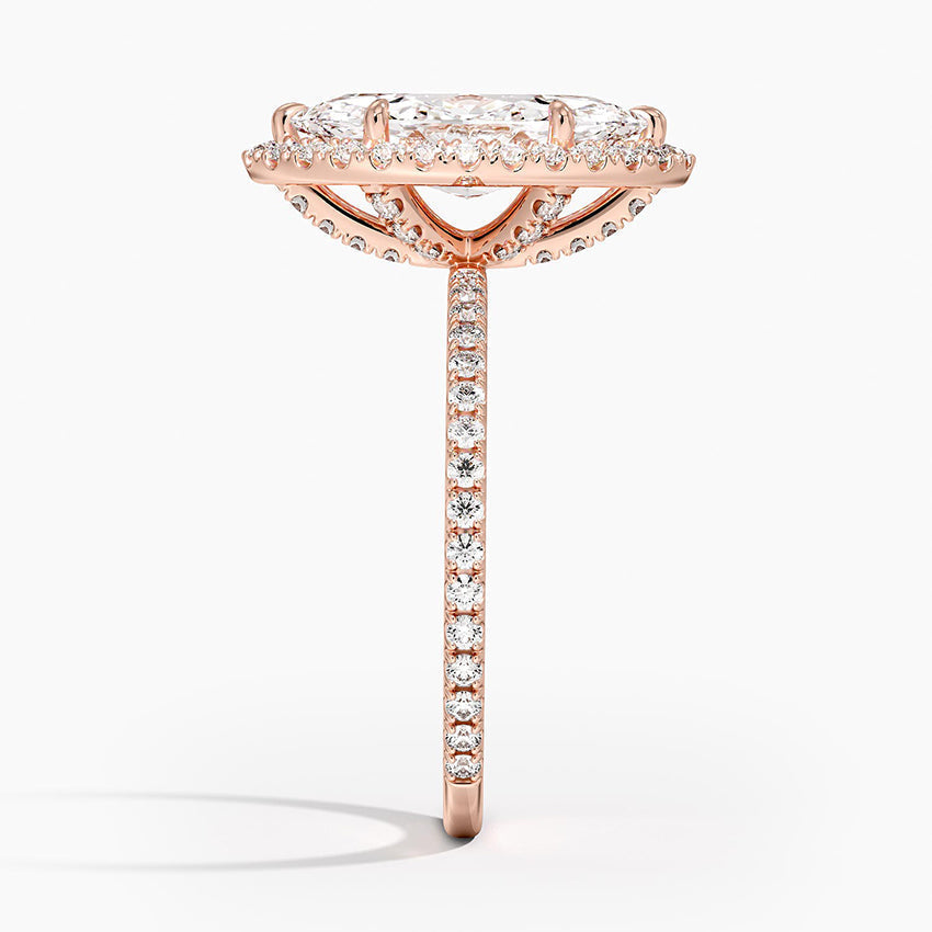18K Solid Gold Halo Pavé Lab Diamond Ring Set
