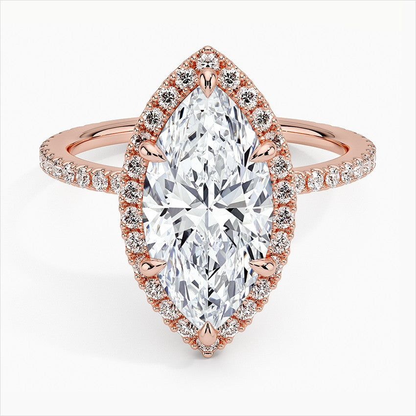18K Solid Gold Halo Pavé Lab Diamond Ring Set