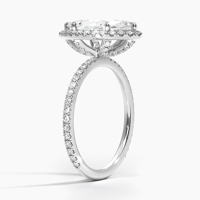 18K Solid Gold Halo Pavé Lab Diamond Ring Set