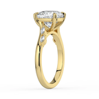 18K Solid Gold Lily Cushion Accent Lab Diamond Ring