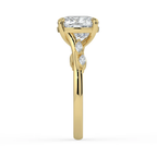 18K Solid Gold Lily Cushion Accent Lab Diamond Ring