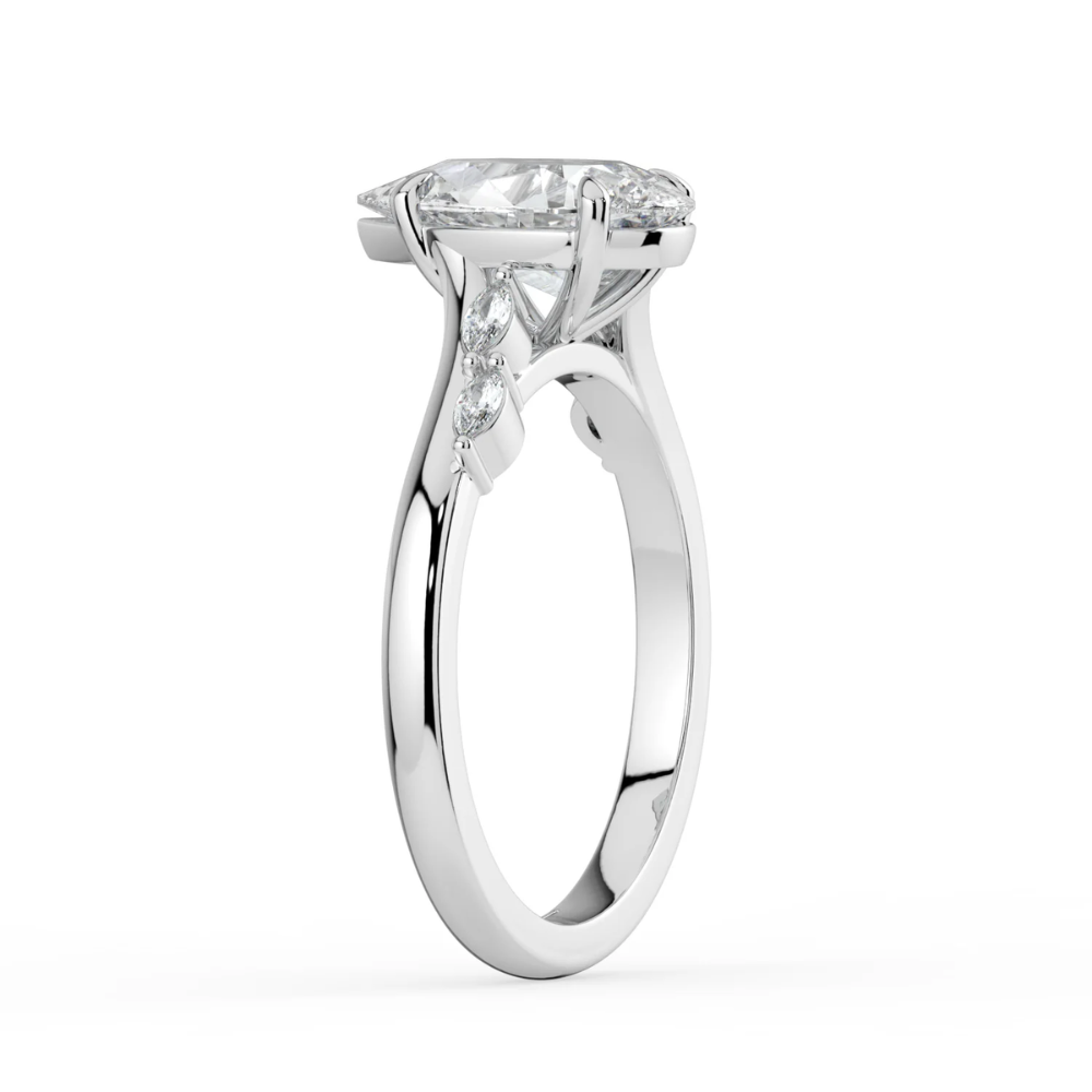 18K Solid Gold Lily Pear Accent Lab Diamond Ring