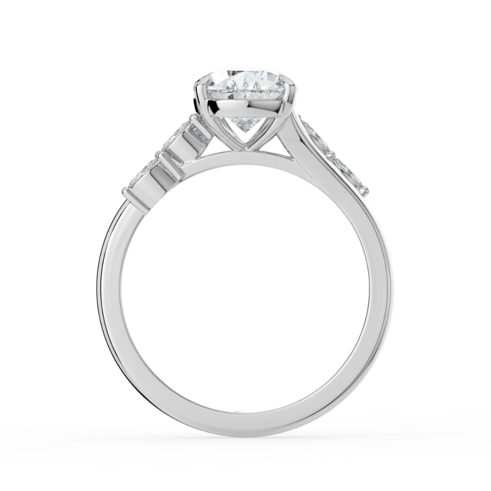 18K Solid Gold Lily Pear Accent Lab Diamond Ring