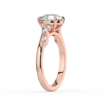 18K Solid Gold Lily Round Accent Lab Diamond Ring