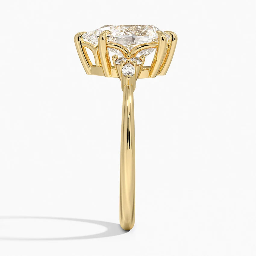 18K Solid Gold Matilda Pear Accent Lab Diamond Ring