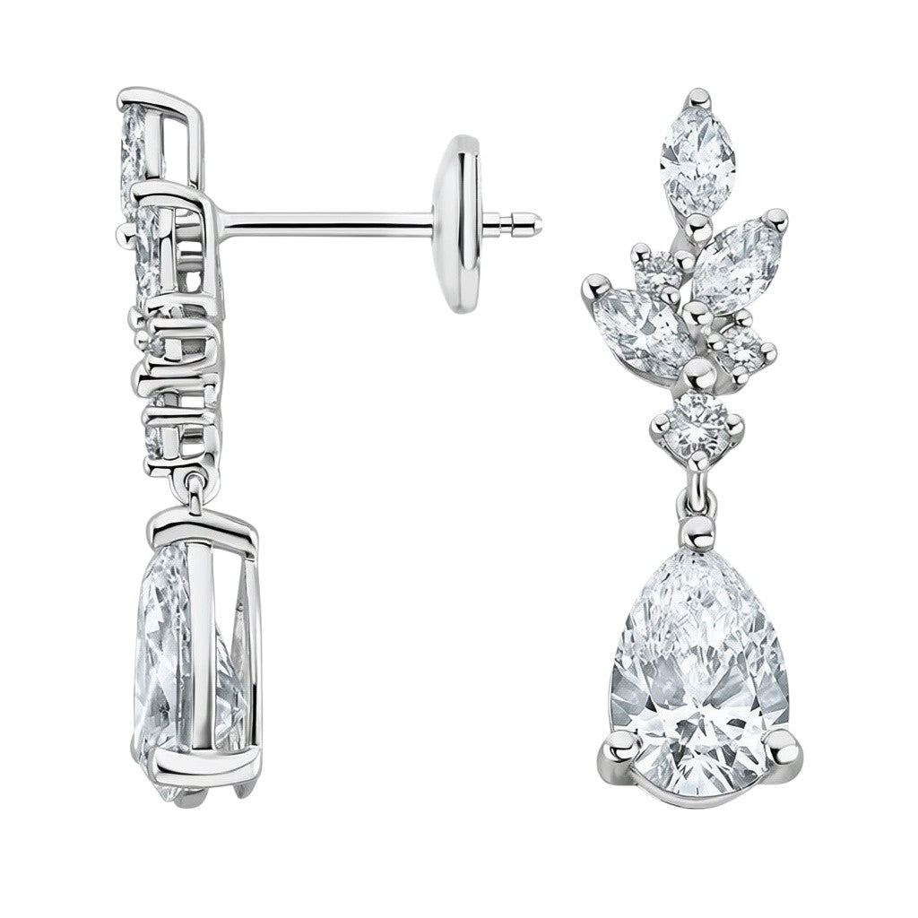 My Store 4 18K solid gold drop earrings featuring 2.7 carat lab-grown pear and marquise cut diamonds