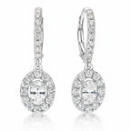 My Store 4 18K solid gold drop earrings featuring 2 carat oval lab-grown diamonds with a sparkling halo setting.