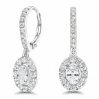 My Store 4 18K solid gold drop earrings featuring 2 carat lab-grown oval diamonds with a sparkling halo setting.