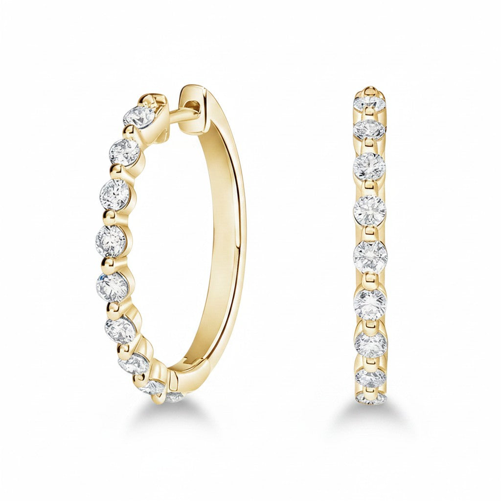 My Store 4 18K solid gold hoop earrings featuring 0.6 carat lab-grown diamonds in a polished, elegant design.