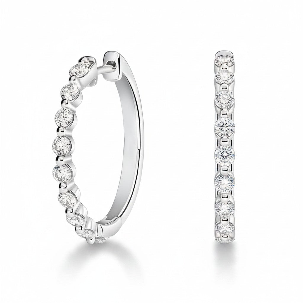 My Store 4 18K solid gold hoop earrings featuring 0.6 carat lab-grown diamonds in a polished white gold setting.