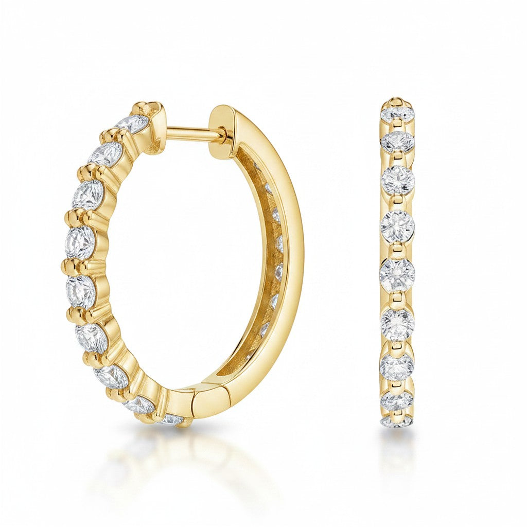 My Store 4 18K solid gold hoop earrings featuring 0.6 carat lab-grown diamonds in a polished, elegant design.
