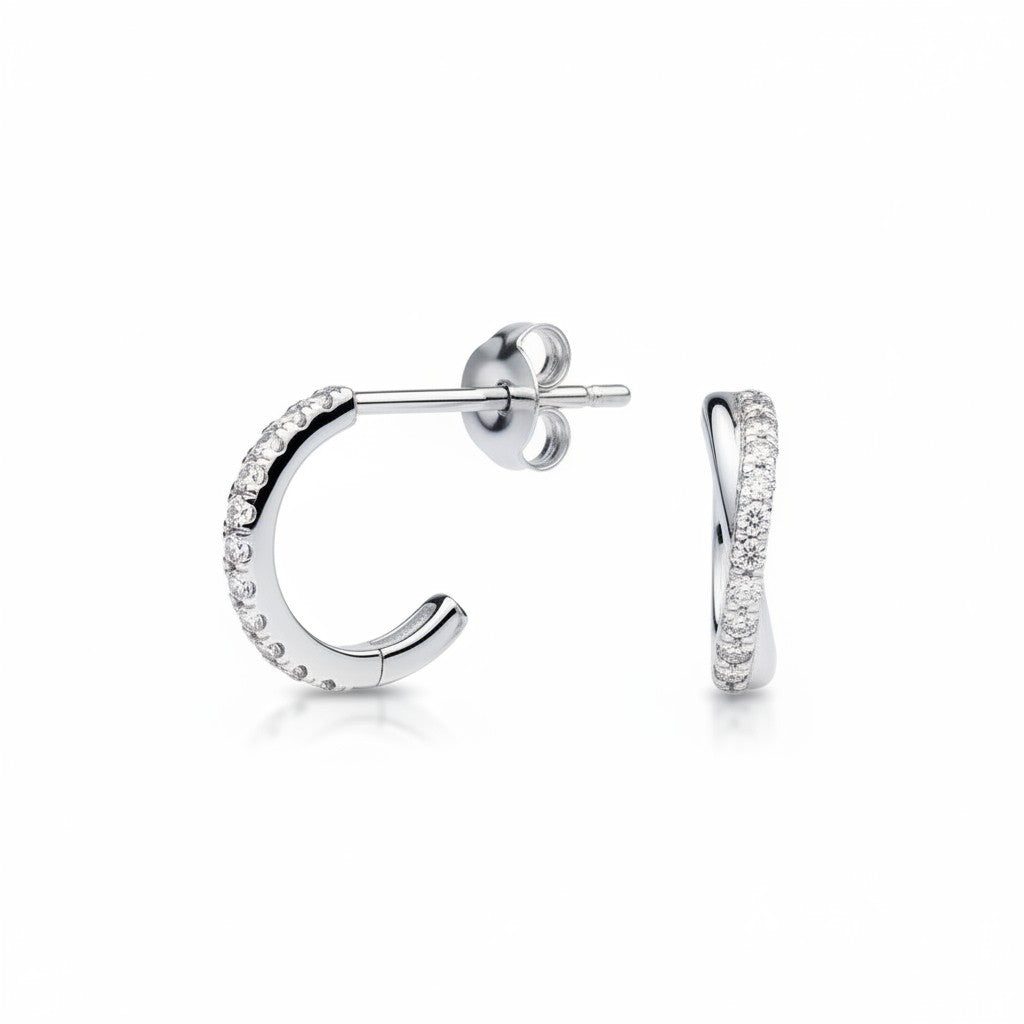 My Store 4 18K solid gold hoop stud earrings featuring round brilliant lab-grown diamonds with push-back closures.