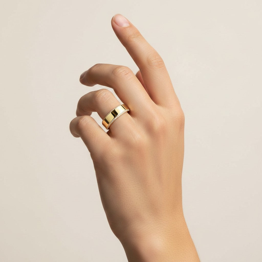 My Store 4 18K solid gold men's ring featuring a central band with lab-grown diamond accents on a hand