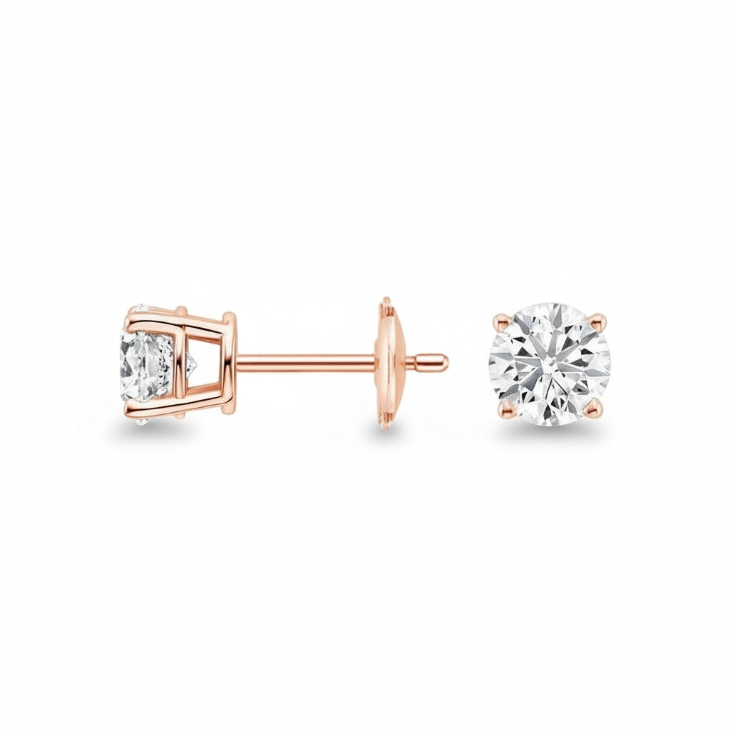 My Store 4 18K solid gold stud earrings featuring 1.5 carat round lab-grown diamonds in a classic four-prong setting.