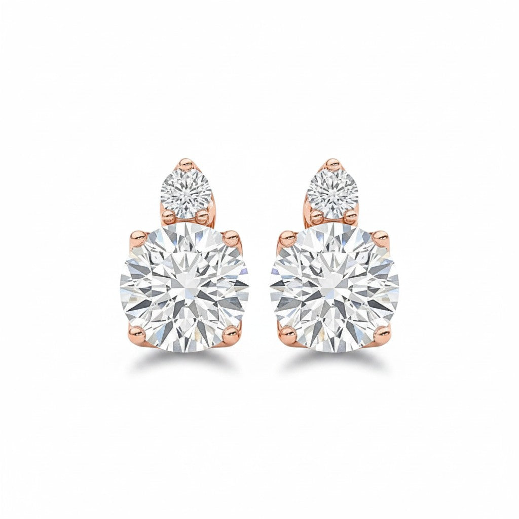 My Store 4 Nahla 18K solid gold double round lab-grown diamond earrings featuring 2.4 carats of brilliant round stones.