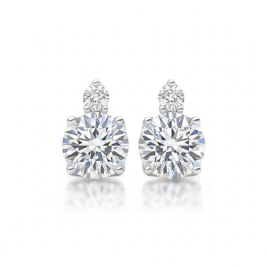 My Store 4 18K solid gold double round lab-grown diamond earrings featuring 2.4 carats of brilliant cut stones.