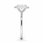 My Store 4 18K solid gold halo lab-grown diamond ring featuring a radiant center stone and delicate side profile view.