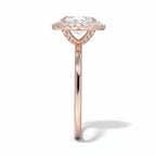 My Store 4 18K solid gold halo lab-grown diamond ring, side view showing intricate diamond setting and polished band.