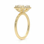 My Store 4 18K solid gold heritage halo engagement ring featuring a sparkling lab-grown diamond side profile view