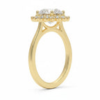 My Store 4 18K solid gold engagement ring featuring a round-cut lab diamond in a vintage-inspired halo setting.