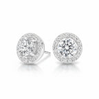 My Store 4 18K solid gold round halo stud earrings featuring 1.5 carat lab-grown diamonds with brilliant sparkle.