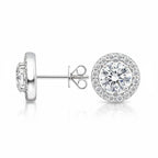My Store 4 18K solid gold round halo stud earrings featuring 1.5 carat lab-grown diamonds with a brilliant sparkle.