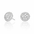 My Store 4 18K solid gold round halo stud earrings featuring 1 carat lab-grown diamonds with a brilliant sparkle.